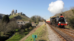Corfe Castle Dorset steam train at Swanage Railway